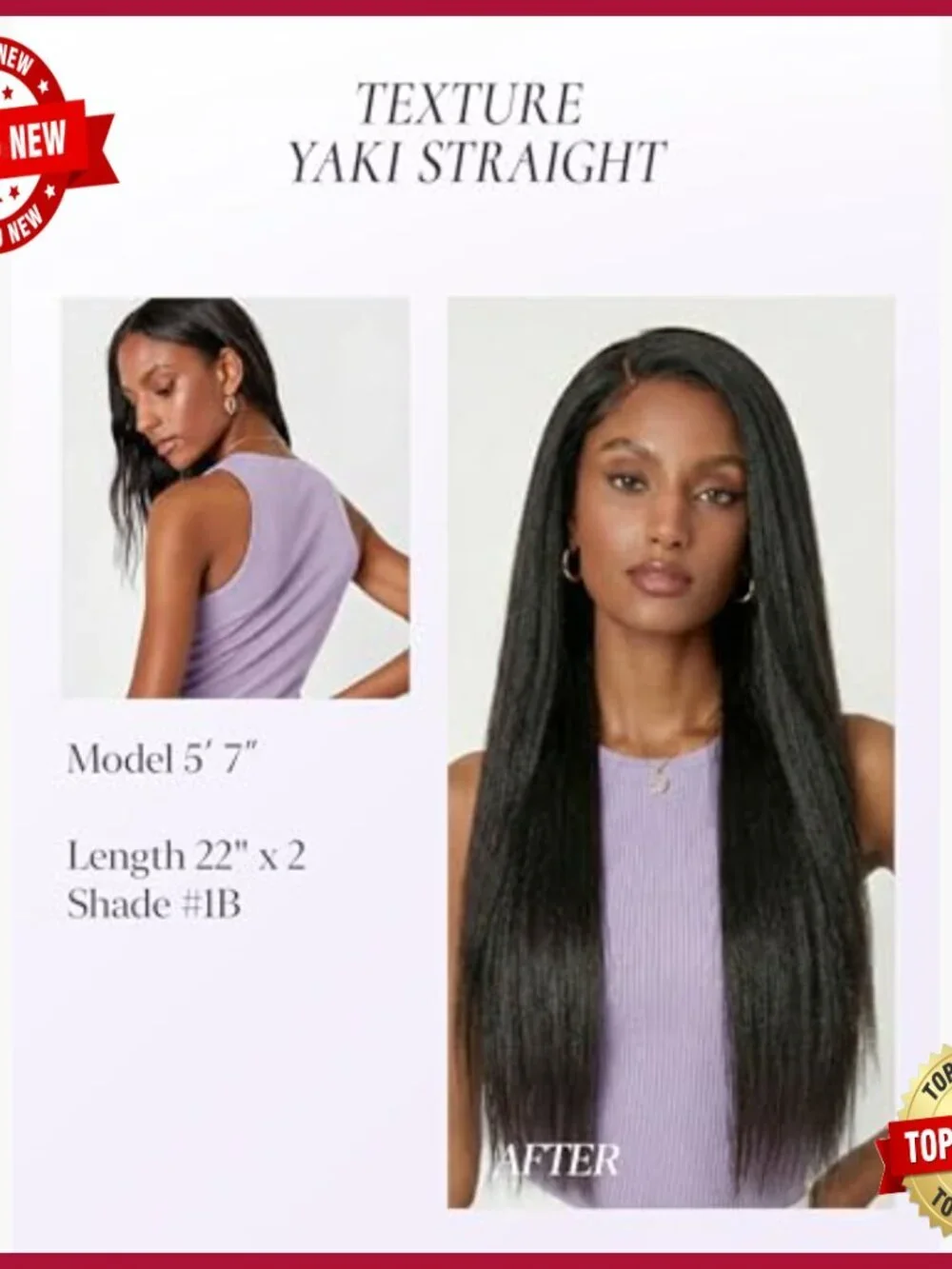 18 Inch Yaki Straight Clip In Hair Extensions, 7 Piece Set, Real Human Hair